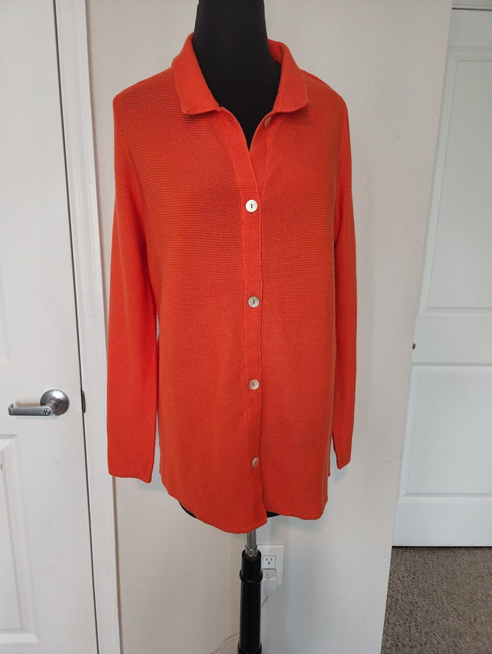 Gretchen Scott Designs Bright Orange Button-Front Knit Shirt
